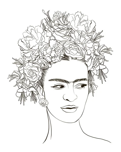 Magdalena Carmen Frida Kahlo Disegno Colorare Magdalena Carmen Frida Kahlo — Vettoriale Stock