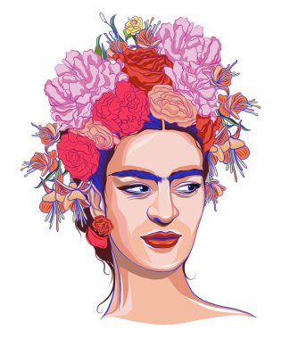 Magdalena Carmen Frida Kahlo (d. 6 Temmuz 1907 - ö. Magdalena Carmen Frida Kahlo 'nun çiçekli portresi.