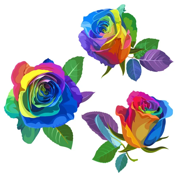 Разноцветные Розы Белом Фоне Позитивная Весенняя Иллюстрация Цветами — стоковый вектор