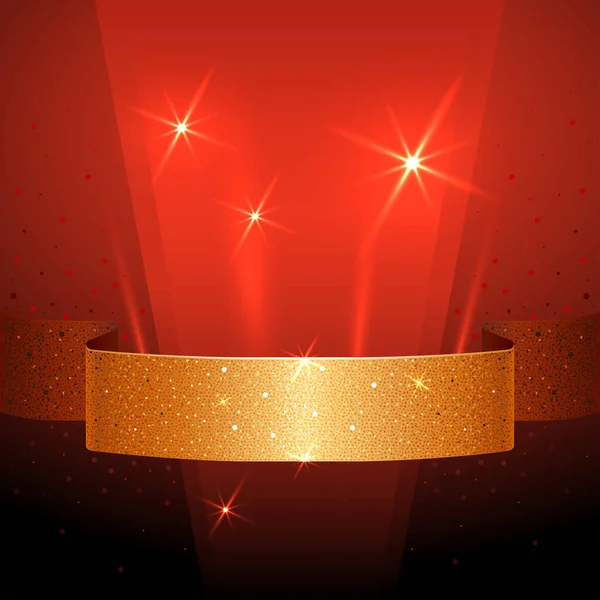 Banner Golden Ribbon Sötét Vörös Háttér — Stock Vector
