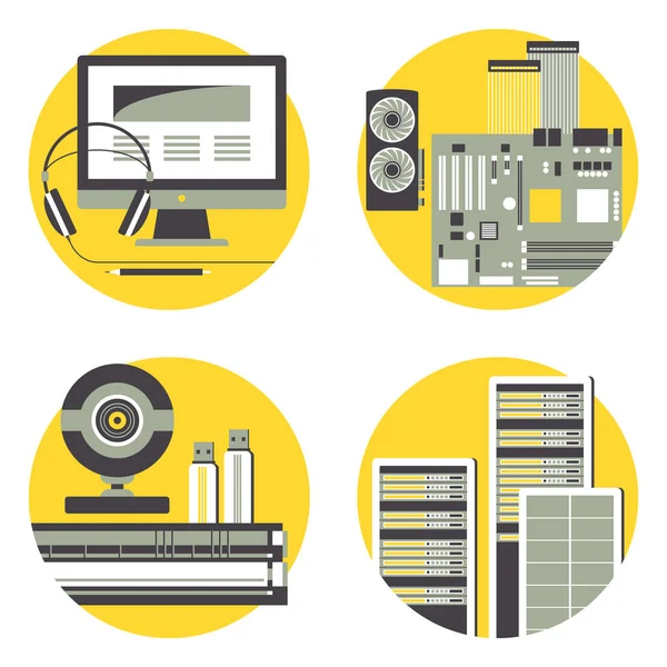 Illusztráció Számítógép Szerver Hardver Perifériák Számítógépes Tartozékok — Stock Vector