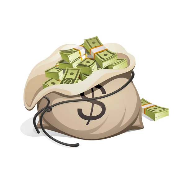 Çanta dolusu para. Bir tomar banknot paketliyorum. Beyaz arkaplanda izole.