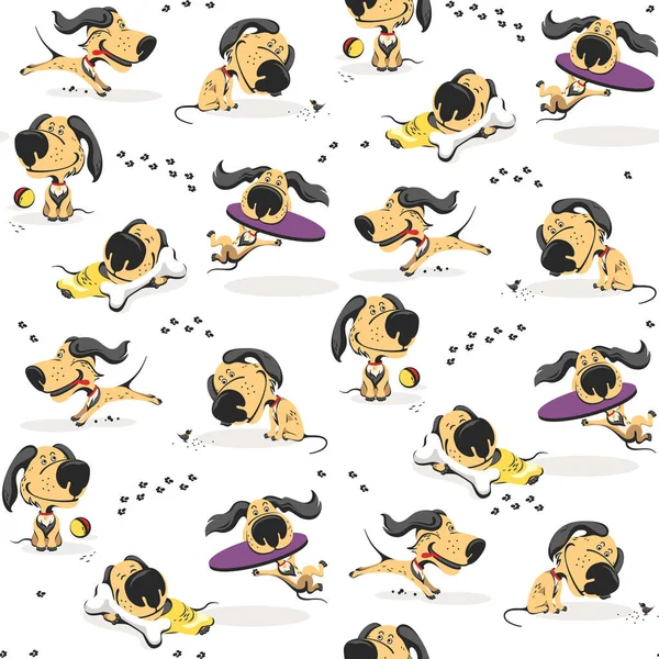 Seamless Pattern. Colorful Character. Funny Little Dog in His Everyday Activity.