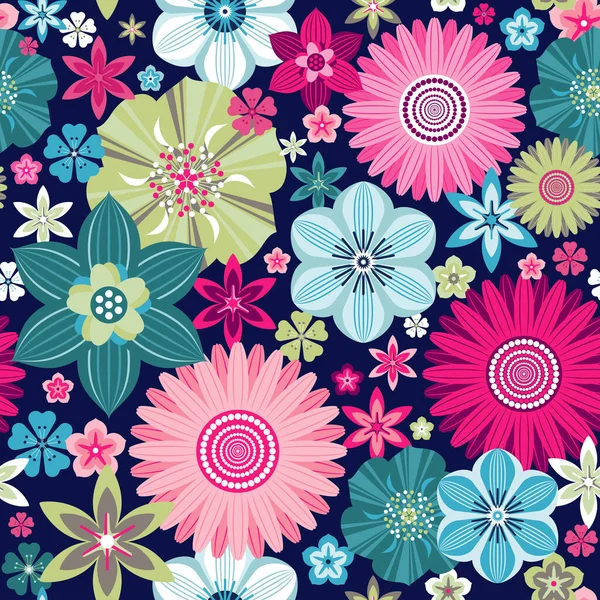 Seamless Vintage Floral Pattern Flowers Dark Background — Stock Vector