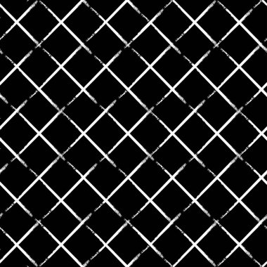 Siyah arkaplanda izole edilmiş beyaz köşegen çizgileri olan kusursuz çizgili desen. El çizimi çizimi. Izgaralı tek renkli doku.