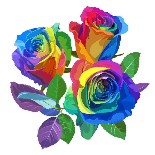 Rosas Multicoloridas Fundo Branco Ilustração Positiva Mola Com Flores — Vetor de Stock