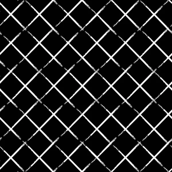 黒の背景に白の斜線とシームレスな縞模様 手描きイラスト モノクロームの質感とグリッド — ストックベクタ