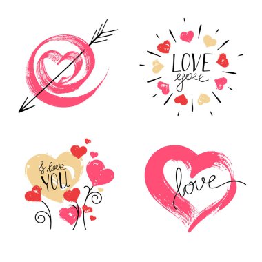 Beyaz Arkaplanda El Çizilmiş Kalpler.