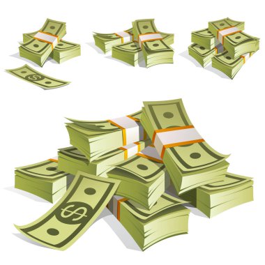 Set of money. Packing in bundles of bank notes. Isolated on white background. clipart