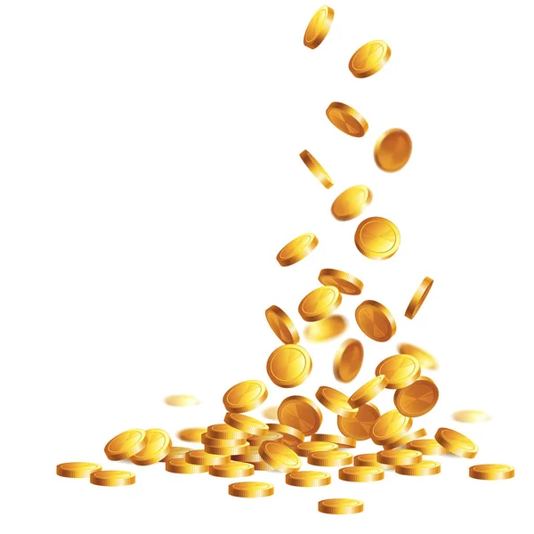 Şeffaf ya da beyaz arka planda bir sürü altın madeni para var. Para yağmuru.
