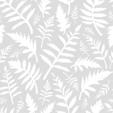 Açık gri arka planda beyaz yapraklı kusursuz çiçek deseni. Düz şablon.