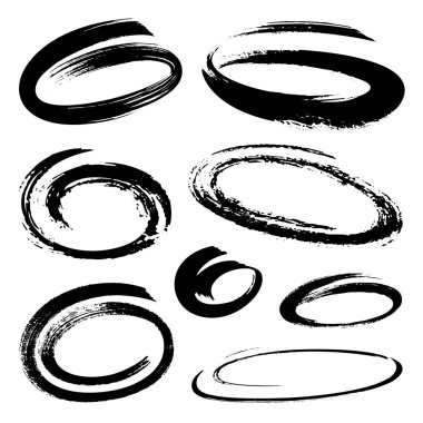 Set of black marker text selection. Hand drawn circle and oval markers isolated on white background. clipart