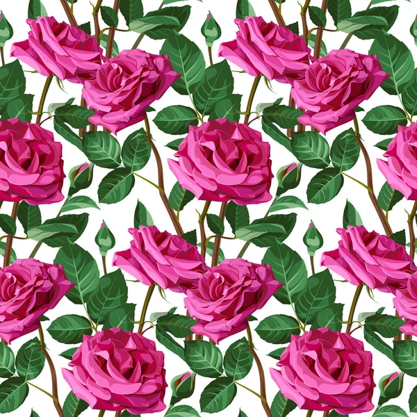 Nahtloses Blumenmuster Positive Frühlingsillustration Mit Rosa Rosen — Stockvektor