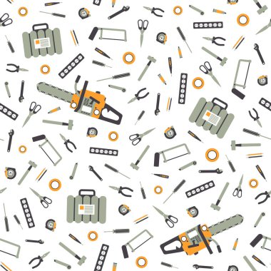 Tamir ve inşaat için çalışan el aletleri olan kusursuz desen. Çizim düz biçimli.