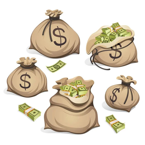 Çantalar dolusu para. Bir tomar banknot paketliyorum. Beyaz arkaplanda izole.