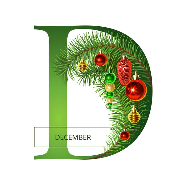 Πολύχρωμη Εικονογράφηση Κλαδιά Fir Και Χριστουγεννιάτικες Διακοσμήσεις — Διανυσματικό Αρχείο