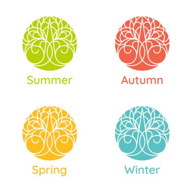 Yılın bu zamanı. Mevsimler. Ağaçlı illüstrasyon. 