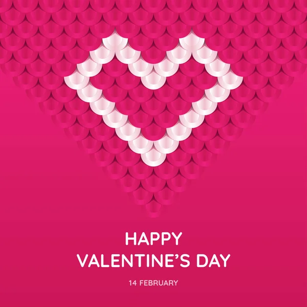 Valentine\'s Day greeting card template. White heart on pink background.