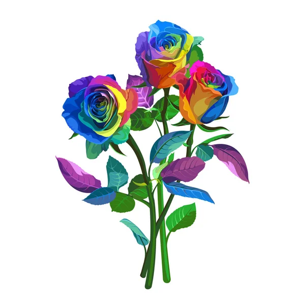 Rosas Multicoloridas Fundo Branco Ilustração Positiva Mola Com Flores —  Vetores de Stock