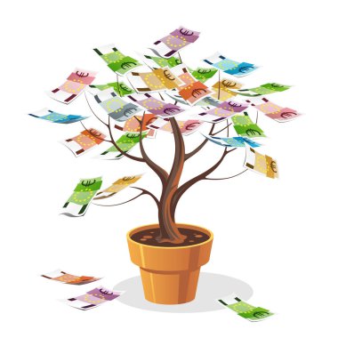 Seramik kaptaki renkli banknotlar. Beyaz arka planda izole bir nesne. Paranın resmedilmesi.  