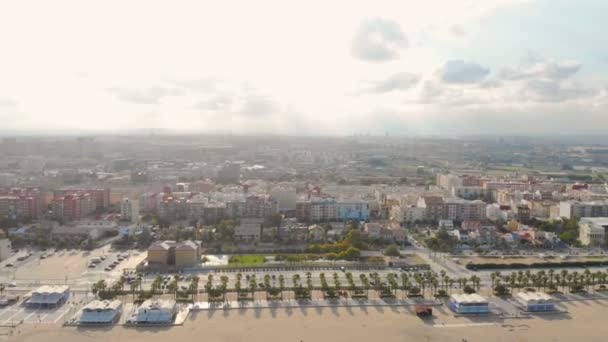Valencia Spanya Plaj Üzerinde Havadan Görünümü Valencia Beach Üzerinde Uçuş — Stok video