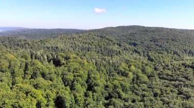 Dağların üzerinden uçak hava sinek ile yeşil orman, büyük bir dağ orman kaplı. Kamera yavaş yavaş yükselen ve Kurtlar Vadisi panoramik bir görünümünü gösteren.