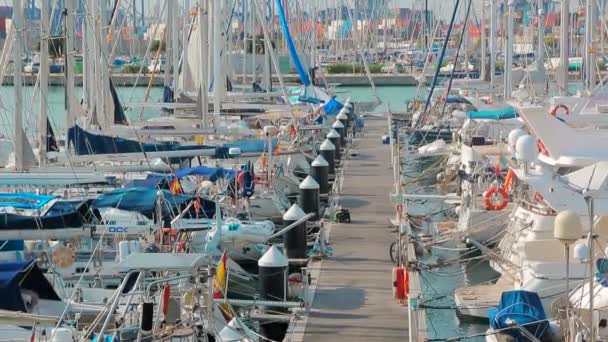 Parkování mnoho lodí s plachtami jachet plovoucí východní Bospor moře — Stock video