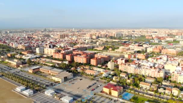 Valencia from the birds-eye view. Aerial view. The magnificent panorama of the city from the altitude. Valencia is a tourist city in the morning — Stock Video