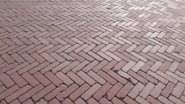 The background of the famous Red pavers Holland. A method of laying paving slabs with a diamond. Park path made of stone. — Stock Video