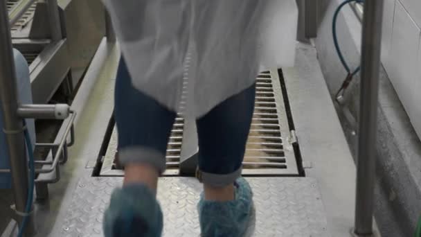 Kleding wordt gereinigd. Automatische reiniging en ontsmetting van schoenen bij binnenkomst en vertrek. Antibacteriële bescherming, antivirale bescherming. — Stockvideo