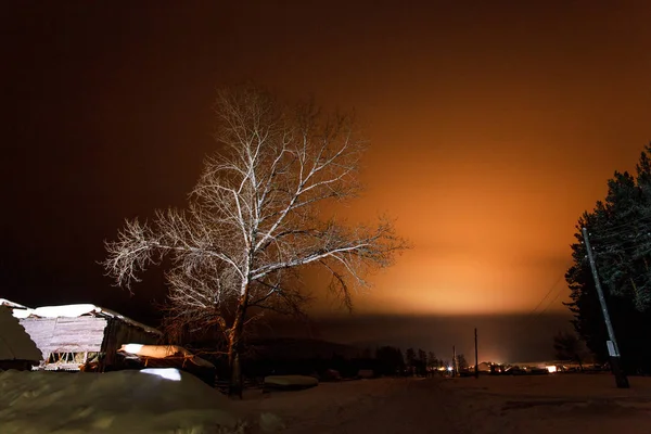 Night walk through the village. Ural Russia.