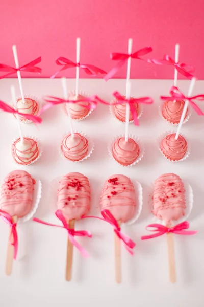 Torta Popsicle Rózsaszín Háttér — Stock Fotó