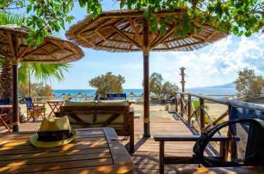 plaj bar Naxos adasında, Kiklad Adaları, Yunanistan