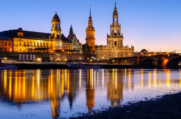 Hermosa Vista Arquitectura Dresde Por Noche Alemania — Foto de Stock