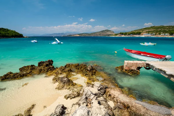 Beautiful Coast Ksamil Boat Albania — Stock Photo, Image