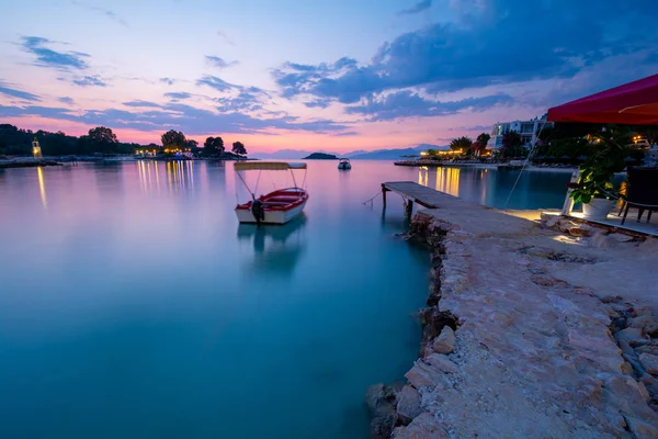 View Beautiful Sea Dusk Ksamil Albania Long Exposure — Stock Photo, Image