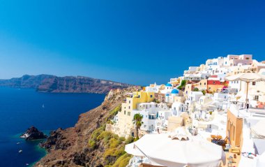 Santorini adasında güzel manzara, Yunanistan 'da Kiklad