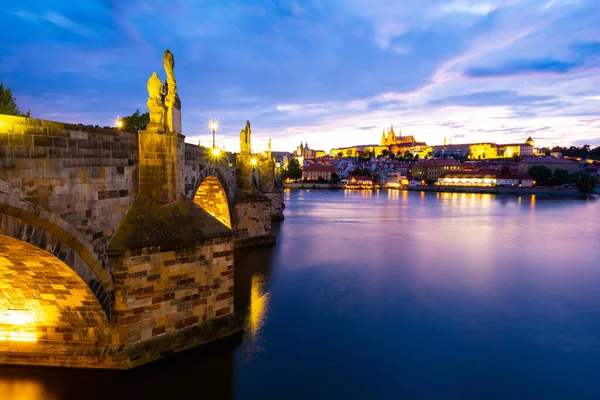 Puente Carlos Hradczany Ciudad Vieja Praga Durante Noche República Checa — Foto de Stock