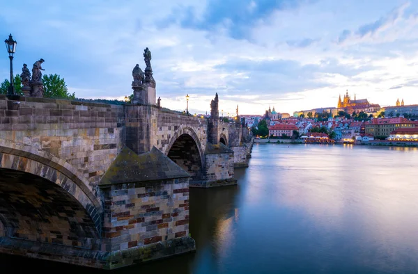 Puente Carlos Hradczany Ciudad Vieja Praga Durante Atardecer República Checa — Foto de Stock