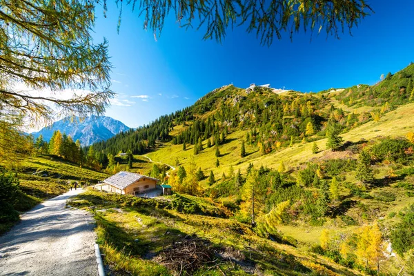 Cesta Bavorských Alpách Během Podzimu Berchtesgadenu Německu — Stock fotografie