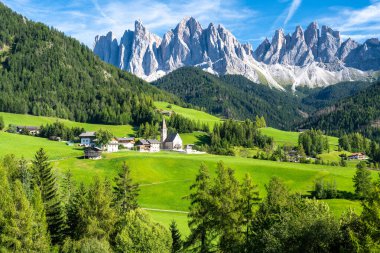amazing view on Dolomites from Val di Funes in Santa Maddalena village in Italy