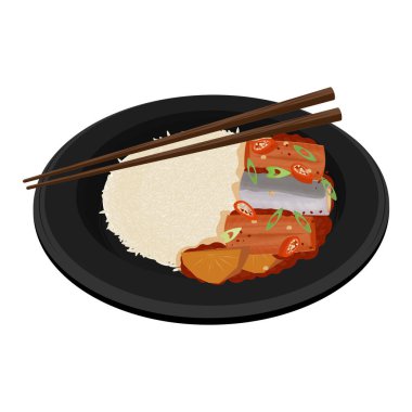 Vektör İllüstrasyon Logosu Clipart Pirinç ile Galchi Jorim yemeye hazır