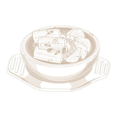 Vektör İllüstrasyon Logo Çizgisi Sanatı Kore Kuşağı ya da Ttukbaegi üzerinde Galchi Jorim