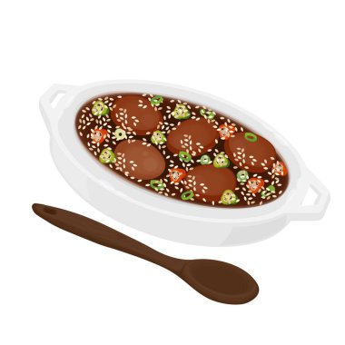 Vektör İllüstrasyon Logosu Kore Salamuralı Yumurtaları Soya sosu ve Susam Tohumu veya Mayak Gyeran