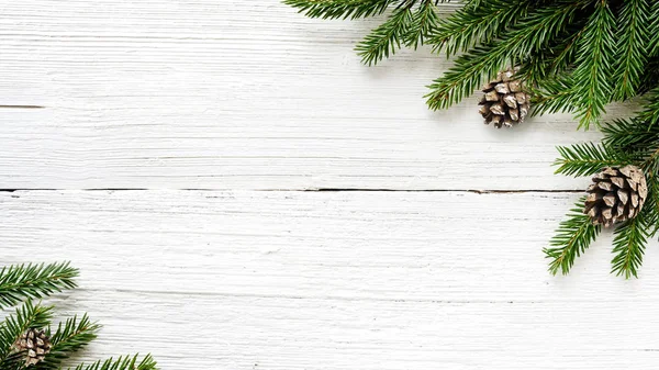 Christmas Fir tree branches and pine cones background — Stock Photo, Image