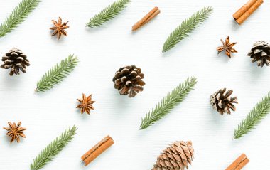 Noel desen. Yılbaşı dekor üstten görünüm düz yatıyordu