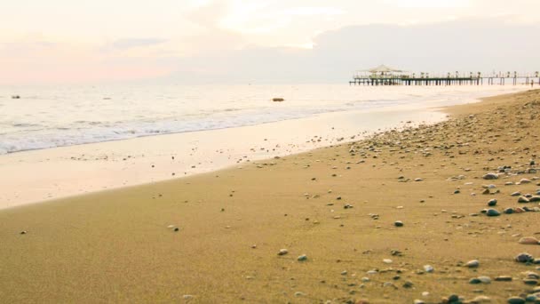 Empty beach and soft waves at early evening — Stock Video