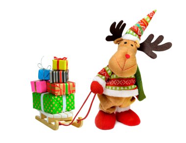 Noel oyuncak geyik kızak üzerinde hediyeler ile