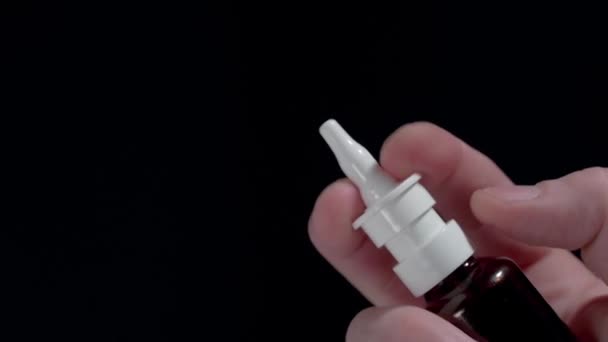 Nasal spray splashes on black — Stock Video