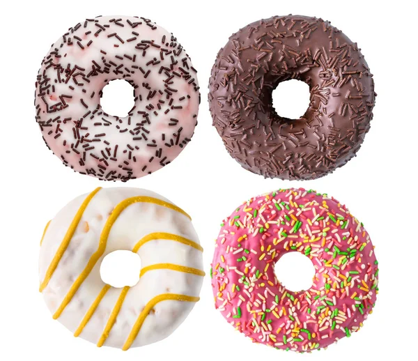 Verschiedene leckere Donuts isoliert auf weiß — Stockfoto